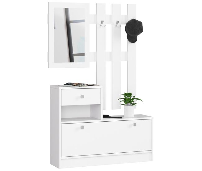 Conjunto de muebles con zapatero akord blanco 90 cm 1 puerta 1 cajón color blanco mate 2 estantes 90x25x170 cm
