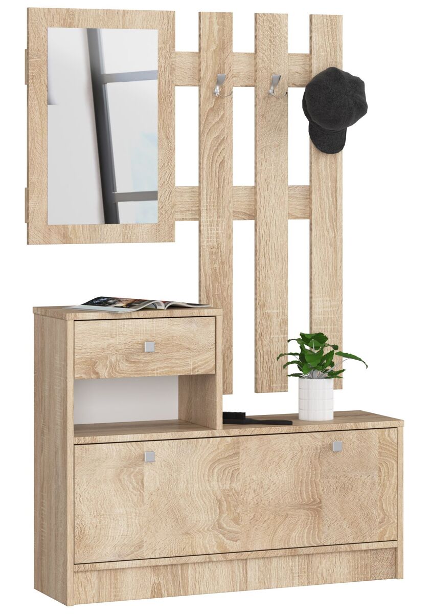 Conjunto de muebles con zapatero akord roble sonoma 90 cm 1 puerta 1 cajón color roble sonoma mate 2 estantes 90x25x170 cm