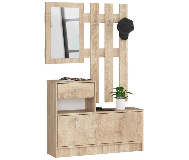 Conjunto de muebles con zapatero akord roble sonoma 90 cm 1 puerta 1 cajón color roble sonoma mate 2 estantes 90x25x170 cm