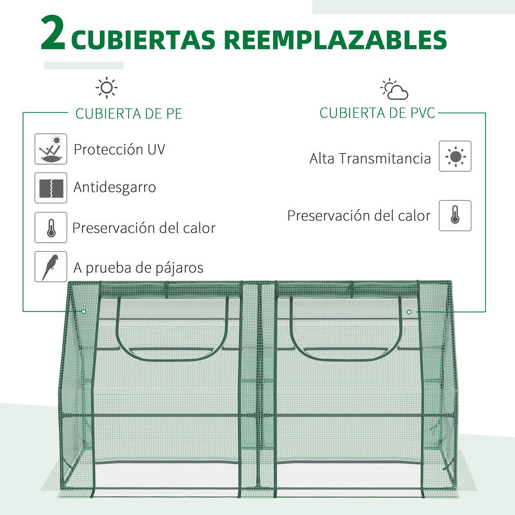 Outsunny Estufa Pequena Estufa de Exterior com Proteção Dupla Janelas e Estrutura de Aço Estufa para Cultivos de Plantas e Flores 180x90x90 cm Verde