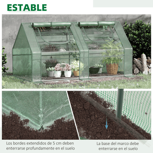 Outsunny Estufa Pequena Estufa de Exterior com Proteção Dupla Janelas e Estrutura de Aço Estufa para Cultivos de Plantas e Flores 180x90x90 cm Verde