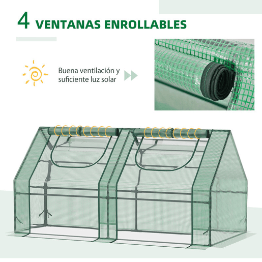 Outsunny Estufa Pequena Estufa de Exterior com Proteção Dupla Janelas e Estrutura de Aço Estufa para Cultivos de Plantas e Flores 180x90x90 cm Verde