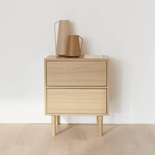 Mesa de cabeceira com efeito de madeira natural, Mika, Natural, 48x40x59 cm