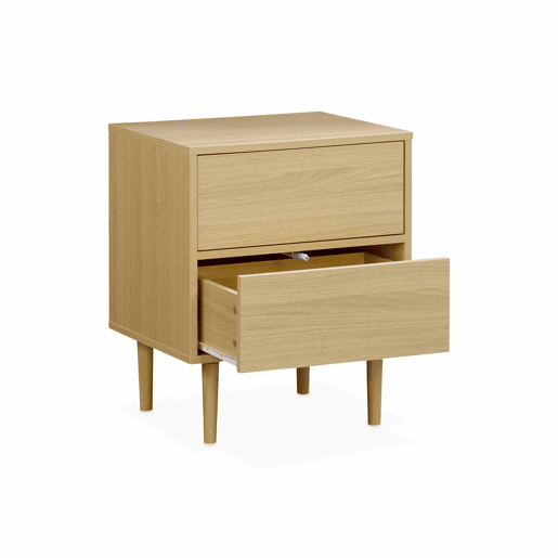 Mesa de cabeceira com efeito de madeira natural, Mika, Natural, 48x40x59 cm