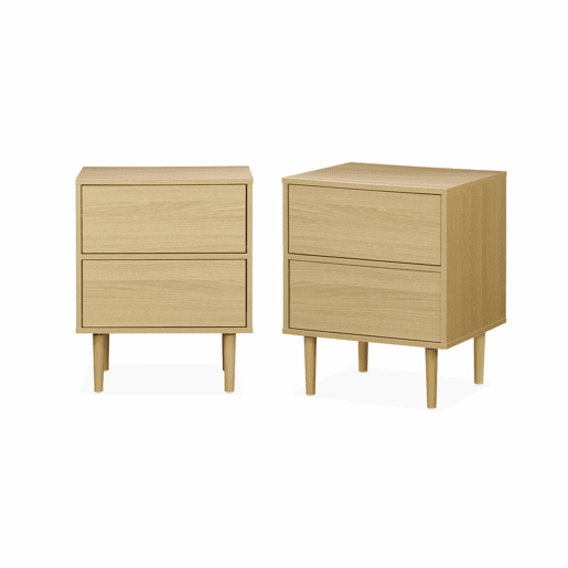 Mesa de cabeceira com efeito madeira natural, set de 2, Mika, Natural, 48x40x59 cm