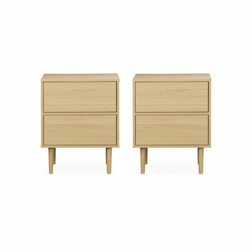 Mesa de cabeceira com efeito madeira natural, set de 2, Mika, Natural, 48x40x59 cm