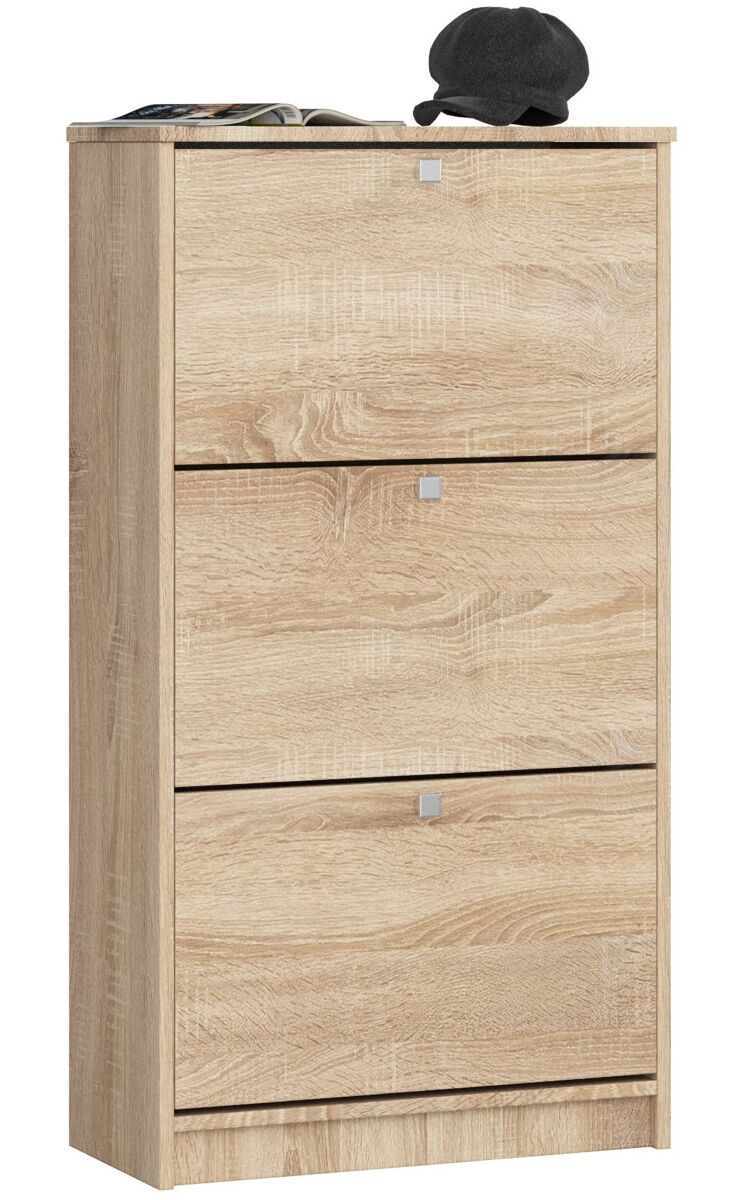 Zapatero con 3 compartimentos akord roble sonoma 60 cm 3 puertas basculantes frente en color roble sonoma 60x28,5x113 cm