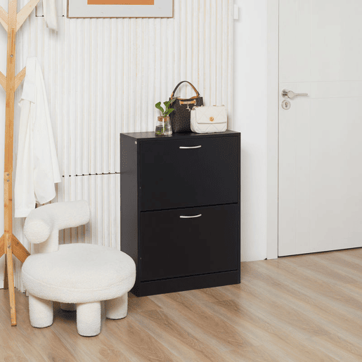 HOMCOM Sapateira de Madeira Armário para Sapatos com 2 Compartimentos para Entrada Corredor Dormitório Sala de Estar 60x24x80 cm Preto