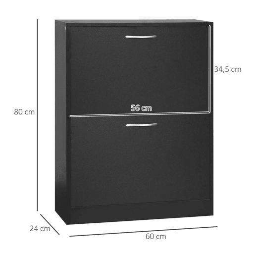HOMCOM Sapateira de Madeira Armário para Sapatos com 2 Compartimentos para Entrada Corredor Dormitório Sala de Estar 60x24x80 cm Preto