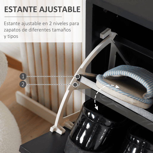 HOMCOM Sapateira de Madeira Armário para Sapatos com 2 Compartimentos para Entrada Corredor Dormitório Sala de Estar 60x24x80 cm Preto