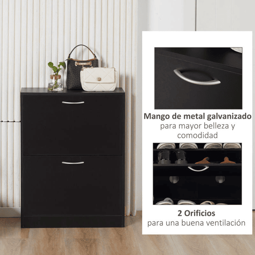 HOMCOM Sapateira de Madeira Armário para Sapatos com 2 Compartimentos para Entrada Corredor Dormitório Sala de Estar 60x24x80 cm Preto