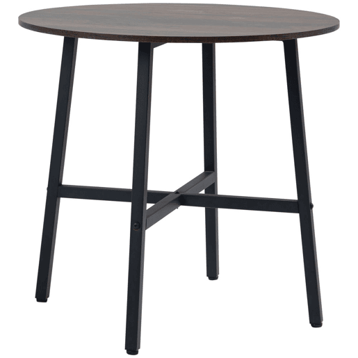 HOMCOM Mesa de Sala de Jantar Redonda para 4 Pessoas Mesa de Cozinha Moderna com Pés de Aço Ø80x76 cm Marrom e Preto
