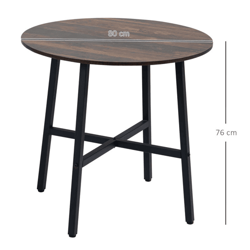 HOMCOM Mesa de Sala de Jantar Redonda para 4 Pessoas Mesa de Cozinha Moderna com Pés de Aço Ø80x76 cm Marrom e Preto