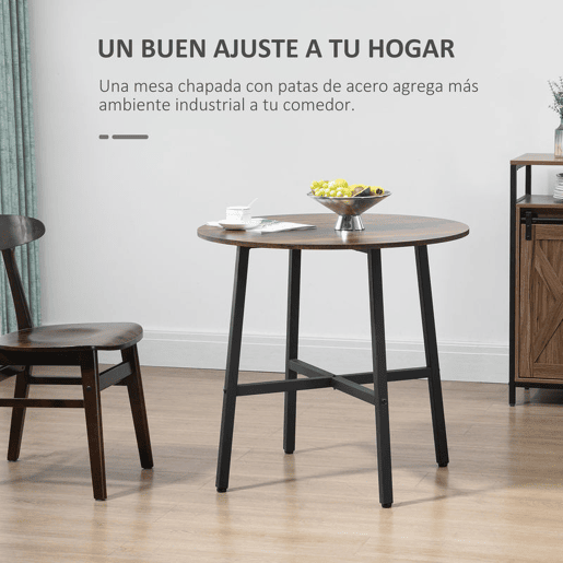 HOMCOM Mesa de Sala de Jantar Redonda para 4 Pessoas Mesa de Cozinha Moderna com Pés de Aço Ø80x76 cm Marrom e Preto