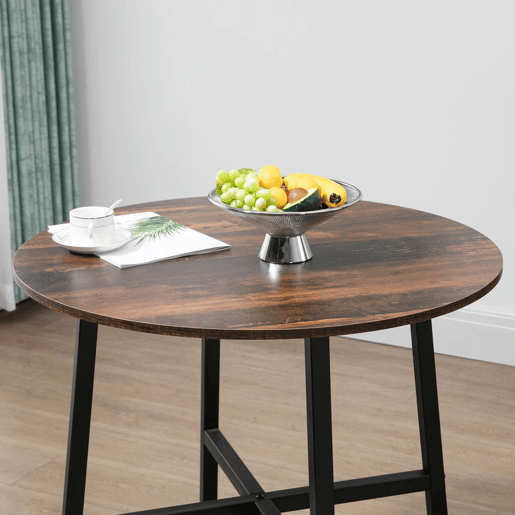 HOMCOM Mesa de Sala de Jantar Redonda para 4 Pessoas Mesa de Cozinha Moderna com Pés de Aço Ø80x76 cm Marrom e Preto