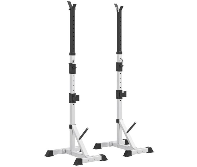 Homcom soporte para barras de pesas con altura ajustable rack musculación con marco de acero carga 200 kg para entrenamiento en gimnasio casa plata y