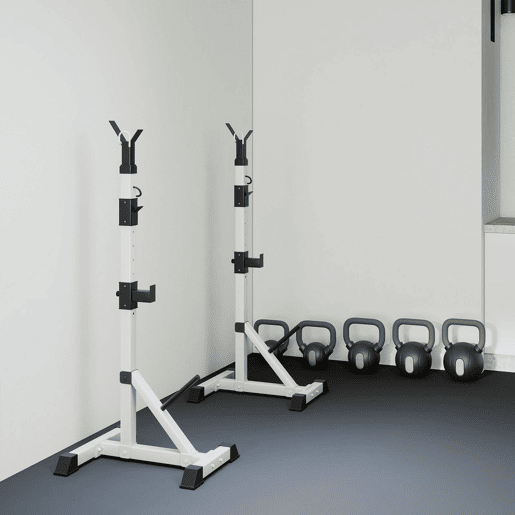 HOMCOM Suporte para Barras de Pesos Ajustável Estante Multifuncional 2 Peças de Aço Treinamento em Casa Peso 200 kg 58,5x75,5x136-176 cm Prata e Preto HOMCOM Suporte para Barras de Pesos Ajustável Estante Multifuncional 2 Peças de Aço Treinamento em Casa Peso 200 kg 58,5x75,5x136-176 cm Prata e Preto