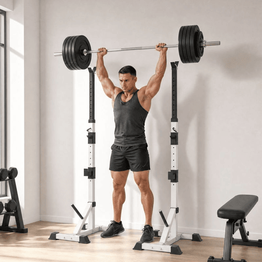 HOMCOM Suporte para Barras de Pesos Ajustável Estante Multifuncional 2 Peças de Aço Treinamento em Casa Peso 200 kg 58,5x75,5x136-176 cm Prata e Preto HOMCOM Suporte para Barras de Pesos Ajustável Estante Multifuncional 2 Peças de Aço Treinamento em Casa Peso 200 kg 58,5x75,5x136-176 cm Prata e Preto