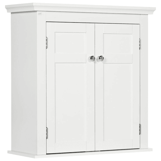 kleankin Armário Casa de banho de Parede Móvel para Casa de Banho com Prateleiras Ajustáveis e Portas com Fechadura Magnéticas Armário de Parede para Cozinha 58x24x60 cm Branco