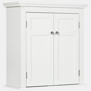kleankin Armário Casa de banho de Parede Móvel para Casa de Banho com Prateleiras Ajustáveis e Portas com Fechadura Magnéticas Armário de Parede para Cozinha 58x24x60 cm Branco