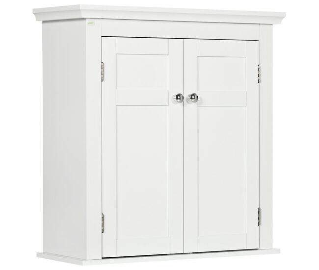 Kleankin armario para baño de pared mueble de baño colgar con estantes ajustables y puertas con cierre magnético armario de pared para cocina comedor 58x24x60 cm blanco