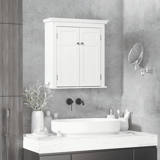 kleankin Armário Casa de banho de Parede Móvel para Casa de Banho com Prateleiras Ajustáveis e Portas com Fechadura Magnéticas Armário de Parede para Cozinha 58x24x60 cm Branco