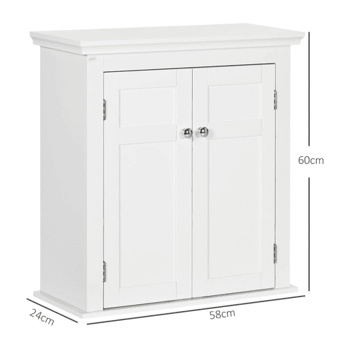 kleankin Armário Casa de banho de Parede Móvel para Casa de Banho com Prateleiras Ajustáveis e Portas com Fechadura Magnéticas Armário de Parede para Cozinha 58x24x60 cm Branco