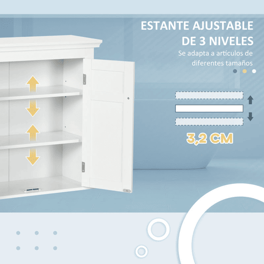 kleankin Armário Casa de banho de Parede Móvel para Casa de Banho com Prateleiras Ajustáveis e Portas com Fechadura Magnéticas Armário de Parede para Cozinha 58x24x60 cm Branco