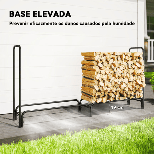 Outsunny Suporte para Lenha com Cobertura Estante para Lenha de Metal Ajustável para Interior e Exterior Carga 200 kg 200x36x99 cm Verde Escuro e Preto