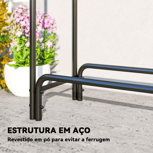 Outsunny Suporte para Lenha com Cobertura Estante para Lenha de Metal Ajustável para Interior e Exterior Carga 200 kg 200x36x99 cm Verde Escuro e Preto