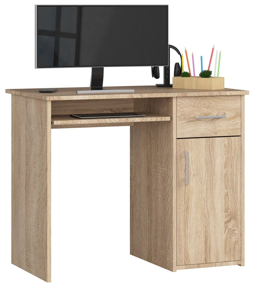 Escritorio akord pin 90 cm escritorio de computadora 1 puerta 1 cajón roble sonoma mate 3 estantes 90x50x74 cm