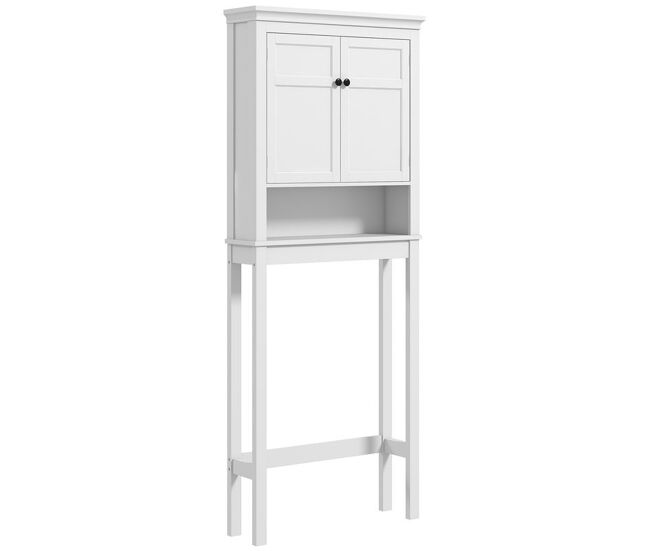 Homcom mueble sobre inodoro armario para lavadora con 2 puertas compartimento y estante ajustable mueble para baño 70x20x175 cm blanco