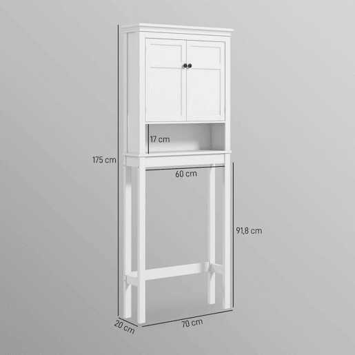 HOMCOM Móvel sobre Sanita Armário para Máquina de Lavar Roupa com 2 Portas Compartimento e Prateleira Ajustável Móvel para Casa de Banho 70x20x175 cm Branco