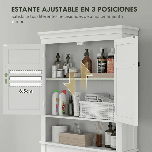 HOMCOM Móvel sobre Sanita Armário para Máquina de Lavar Roupa com 2 Portas Compartimento e Prateleira Ajustável Móvel para Casa de Banho 70x20x175 cm Branco