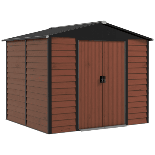 Outsunny Abrigo de Jardim Exterior 4,4 m² 240x206x198 cm Abrigo de Jardim com Porta de Correr e Fechadura Armário para Jardim Pátio Teca