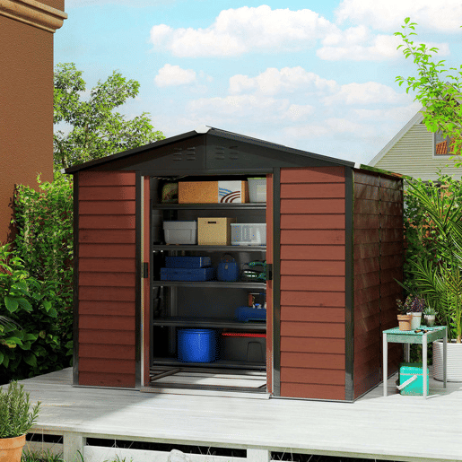Outsunny Abrigo de Jardim Exterior 4,4 m² 240x206x198 cm Abrigo de Jardim com Porta de Correr e Fechadura Armário para Jardim Pátio Teca