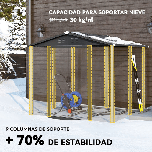 Outsunny Abrigo de Jardim Exterior 4,4 m² 240x206x198 cm Abrigo de Jardim com Porta de Correr e Fechadura Armário para Jardim Pátio Teca