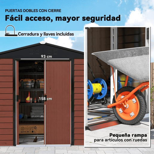 Outsunny Abrigo de Jardim Exterior 4,4 m² 240x206x198 cm Abrigo de Jardim com Porta de Correr e Fechadura Armário para Jardim Pátio Teca