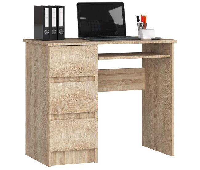 Escritorio de ordenador akord a6 roble sonoma 90 cm izquierda 3 cajones color roble sonoma mate 1 estante 90x50x77 cm