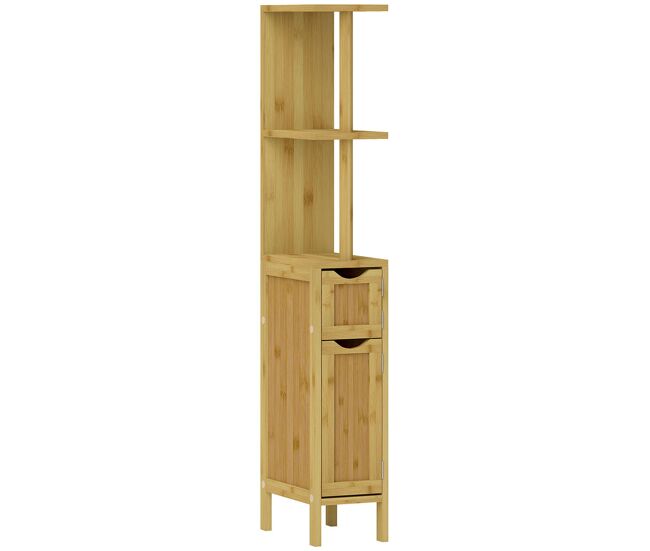 Homcom columna de baño mueble de baño con puertas y estantes abiertos armario de baño moderno 18x30x120 cm natural