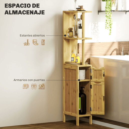 HOMCOM Coluna Casa de Banho Móvel Casa de Banho com Portas e Prateleiras Abertas Armário Casa de Banho Moderno 18x30x120 cm Madeira