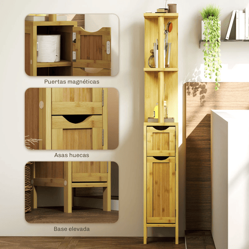 HOMCOM Coluna Casa de Banho Móvel Casa de Banho com Portas e Prateleiras Abertas Armário Casa de Banho Moderno 18x30x120 cm Madeira