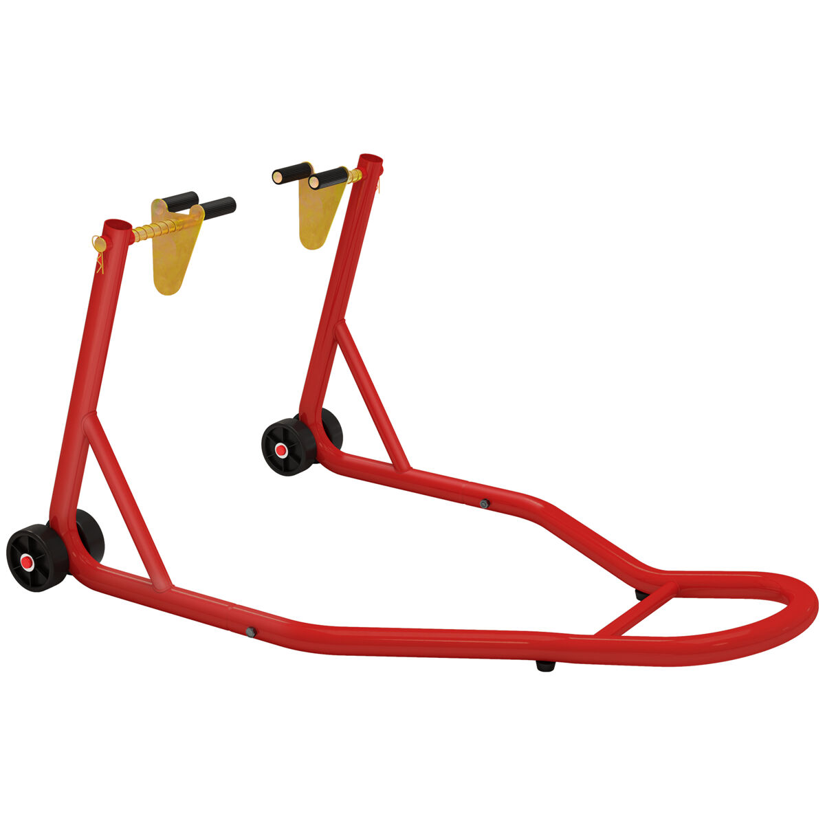 Homcom caballete elevador universal tipo soporte delantero de moto portátil y móvil de acero con ruedas para reparar y aparcar color rojo 80x50x40 cm