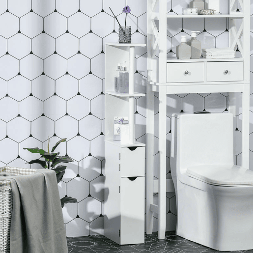 kleankin Coluna Casa de Banho com 2 Portas e 2 Prateleiras Abertas Armário Alto para Casa de Banho Sala de Estar Dormitório Estilo Moderno 15,2x29,8x118cm Branco