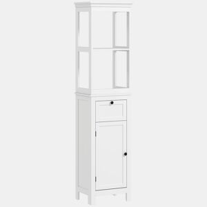 HOMCOM Coluna de Casa de Banho Armário de Casa de Banho 40x30x165 cm com Gaveta, Porta, Prateleira Ajustável e 2 Compartimentos Estilo Moderno Branco