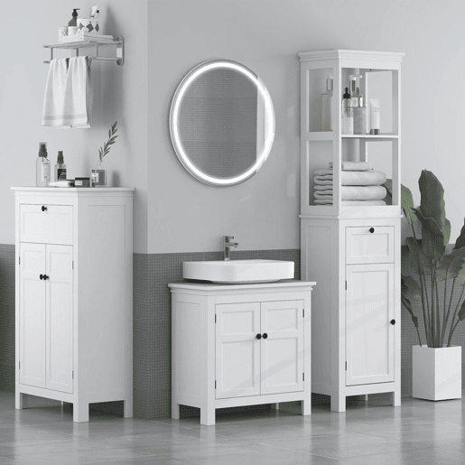 HOMCOM Coluna de Casa de Banho Armário de Casa de Banho 40x30x165 cm com Gaveta, Porta, Prateleira Ajustável e 2 Compartimentos Estilo Moderno Branco