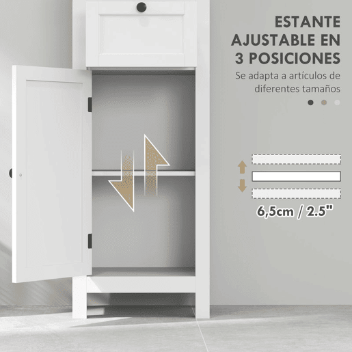 HOMCOM Coluna de Casa de Banho Armário de Casa de Banho 40x30x165 cm com Gaveta, Porta, Prateleira Ajustável e 2 Compartimentos Estilo Moderno Branco