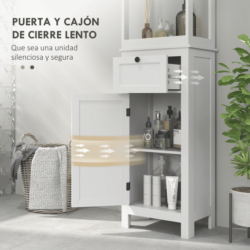 HOMCOM Coluna de Casa de Banho Armário de Casa de Banho 40x30x165 cm com Gaveta, Porta, Prateleira Ajustável e 2 Compartimentos Estilo Moderno Branco