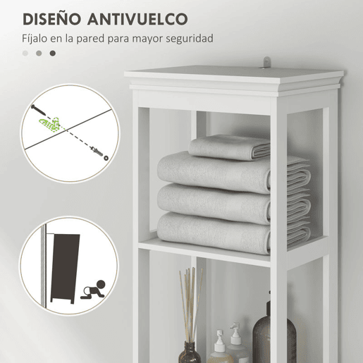 HOMCOM Coluna de Casa de Banho Armário de Casa de Banho 40x30x165 cm com Gaveta, Porta, Prateleira Ajustável e 2 Compartimentos Estilo Moderno Branco
