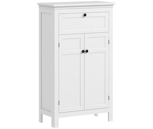 Homcom columna de baño con cajón 2 puertas y estantes ajustables armario de baño moderno 60x30x102,5 cm blanco